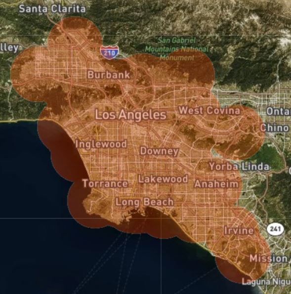 Los Angeles wireless Internet coverage map